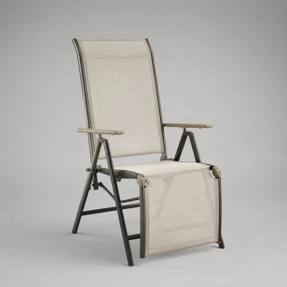 Chaise de jardin inclinable pliante en aluminium et textilène écru avec repose jambes intégré 65x80x110 cm