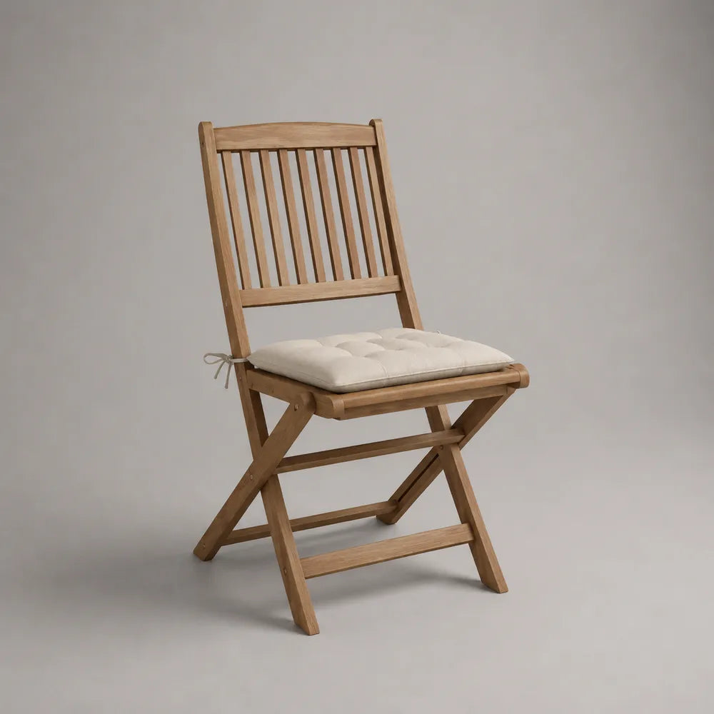 Chaise de jardin pliante en bois d'acacia naturel avec coussin beige 55 x 60 x 90 cm