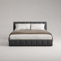 Lit coffre double rembourré tissu polyester gris 160 x 200 cm