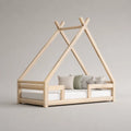Lit cabane enfant en bois massif naturel avec barrière 90 x 200 cm