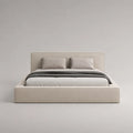 Lit double coffre rembourré tissu polyester beige 160 x 200 cm