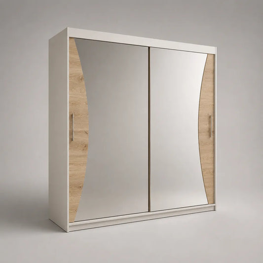 Armoire rectangulaire avec portes coulissantes et miroirs en MDF blanc chêne clair 200 x 60 x 200 cm