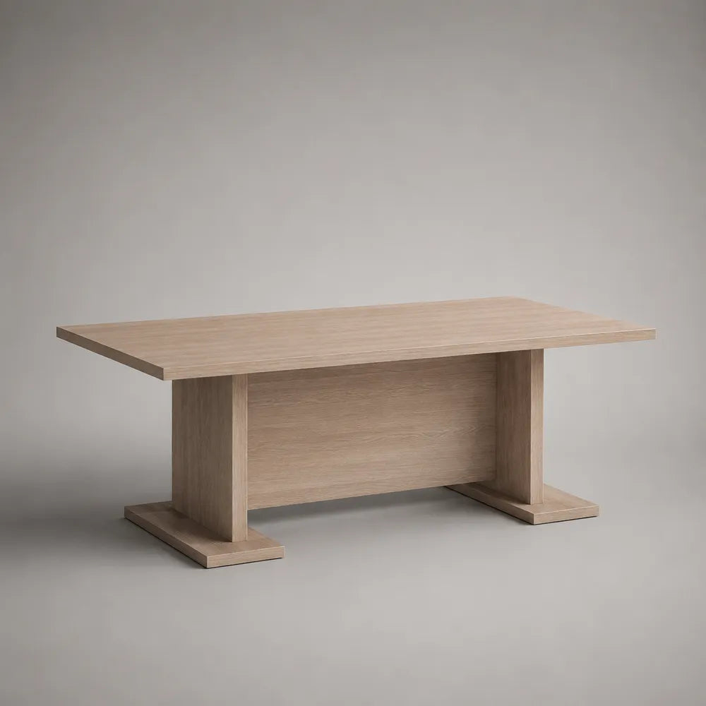 Table basse rectangulaire en MDF effet chêne clair avec base centrale 120x60x45 cm