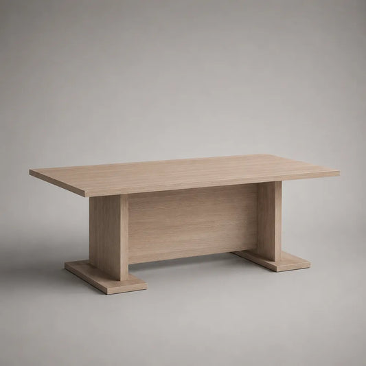 Table basse rectangulaire en MDF effet chêne clair avec base centrale 120x60x45 cm
