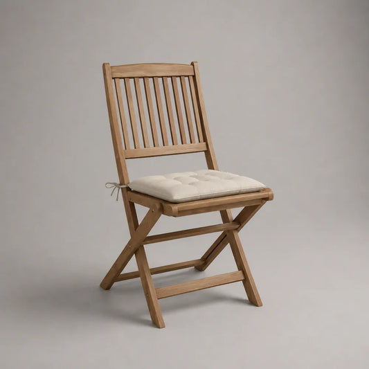 Chaise de jardin pliante en bois d'acacia naturel avec coussin beige 55 x 60 x 90 cm