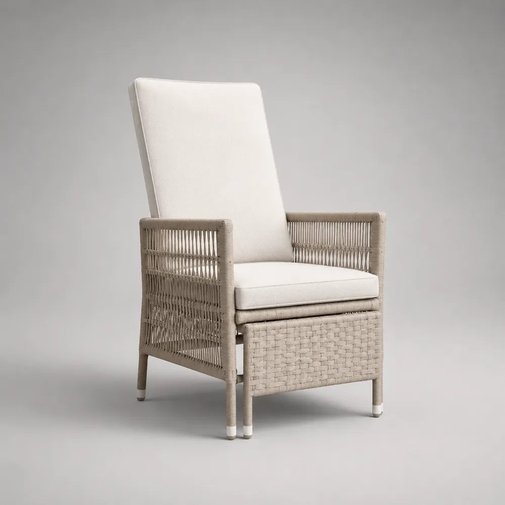 Fauteuil de jardin avec coussin en aluminium et corde polyester tressée beige dossier haut 70x80x95 cm