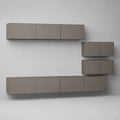 Ensemble meuble TV mural beige en MDF avec rangements suspendus portes battantes 240x35x160 cm